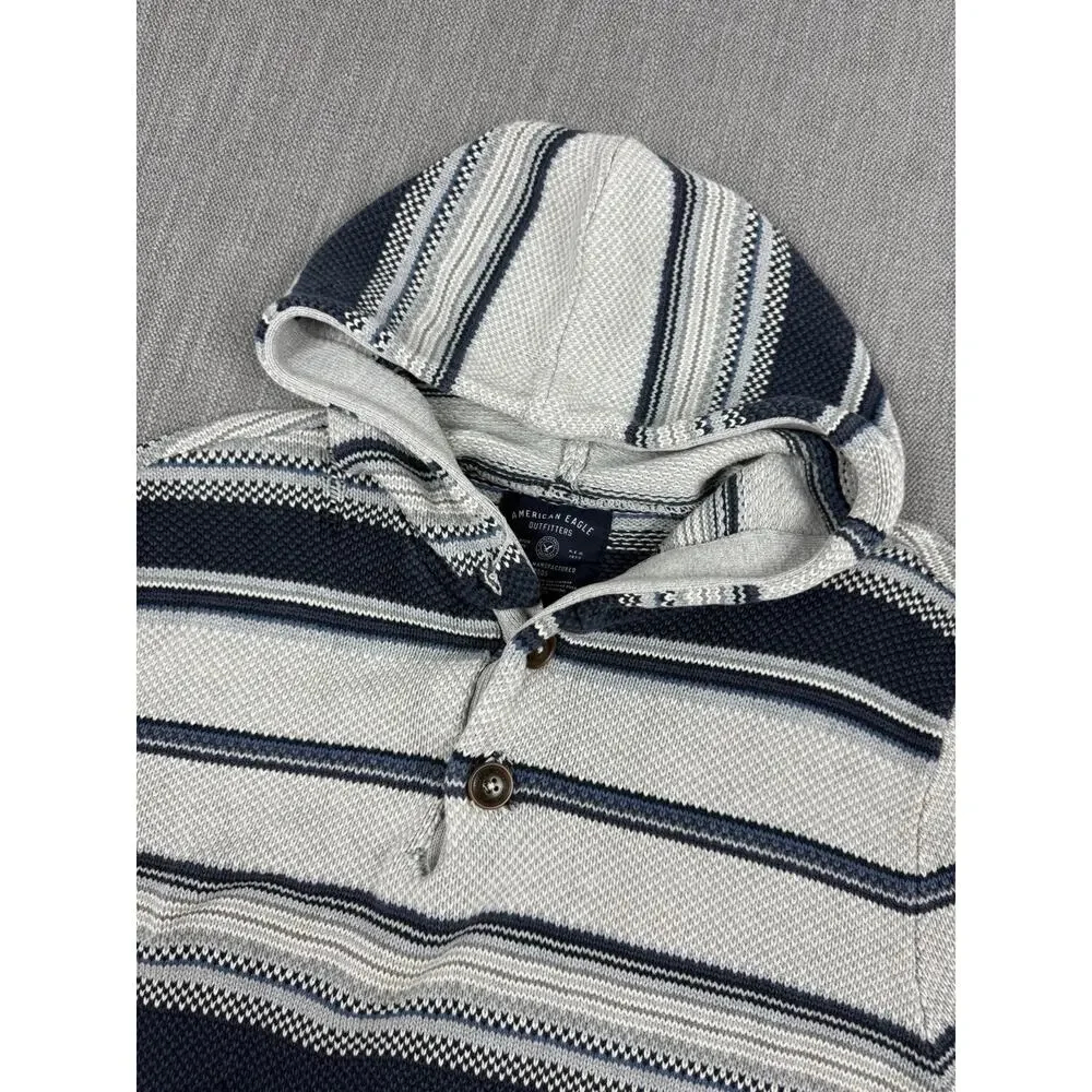 American Eagle Outfitters Baja Hoodie Sweater Men’s Large Blue Gray Striped